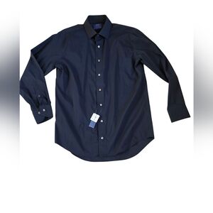 Lorenzo Uomo Trim Fit Black Button Dress Shirt Size 16 Neck NWT